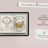 Gold Celestial Digital Bullet Journal Setup Stickers